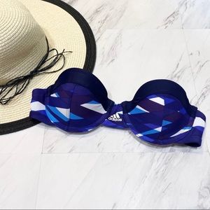 Adidas Blue Abstract Strapless Swim Bikini Top